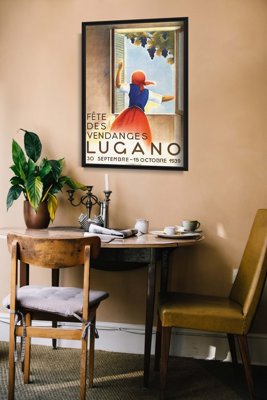 Weinleseplakat für das Wohnzimmer Lugano Schweizer Weinernte
