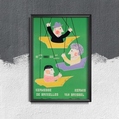 Poster Retro-Wohnzimmer Messe Sehenswürdigkeit Brüssel Belgien