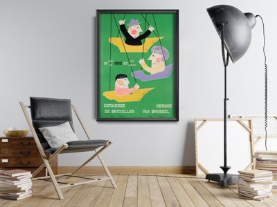Poster Retro-Wohnzimmer Messe Sehenswürdigkeit Brüssel Belgien