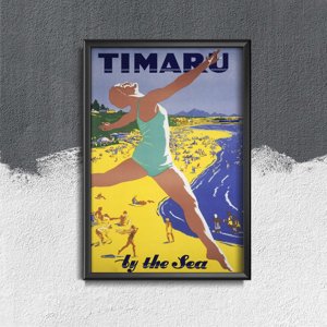 Weinleseplakat für das Wohnzimmer Timaru Neuseeland Meer