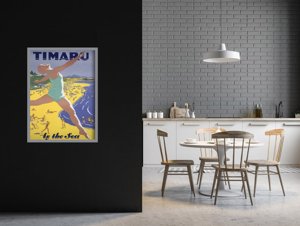 Weinleseplakat für das Wohnzimmer Timaru Neuseeland Meer