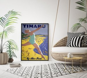 Weinleseplakat für das Wohnzimmer Timaru Neuseeland Meer