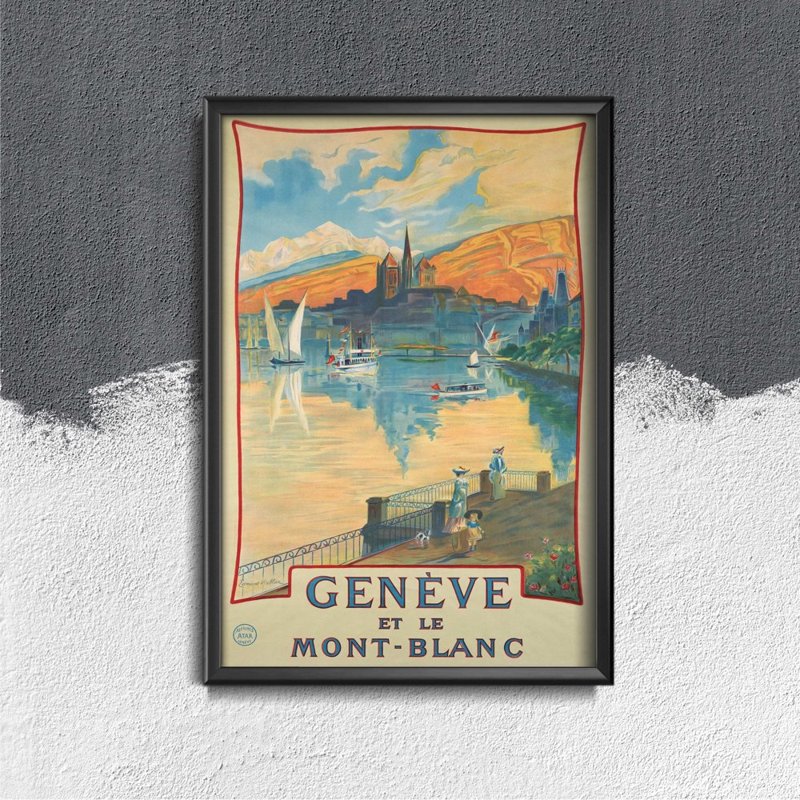 Weinleseplakat Geneve et le mont blanc Schweiz