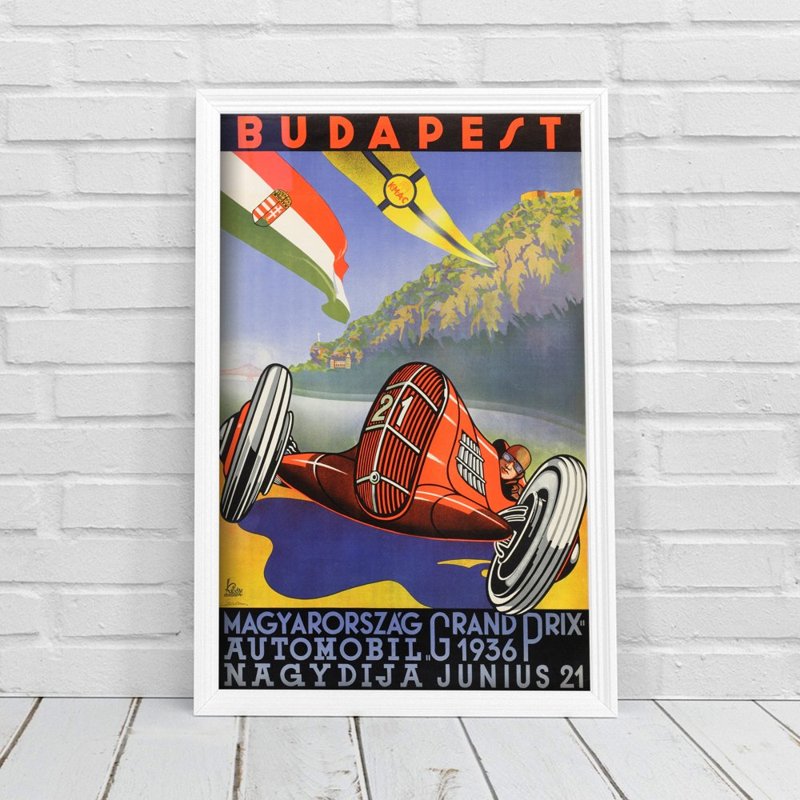 Retro-Poster Magyarorszag Budapest Grand Prix Auto