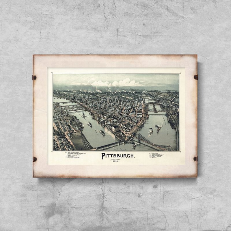 Plakat-Weinlese Alte Karte von Pittsburgh