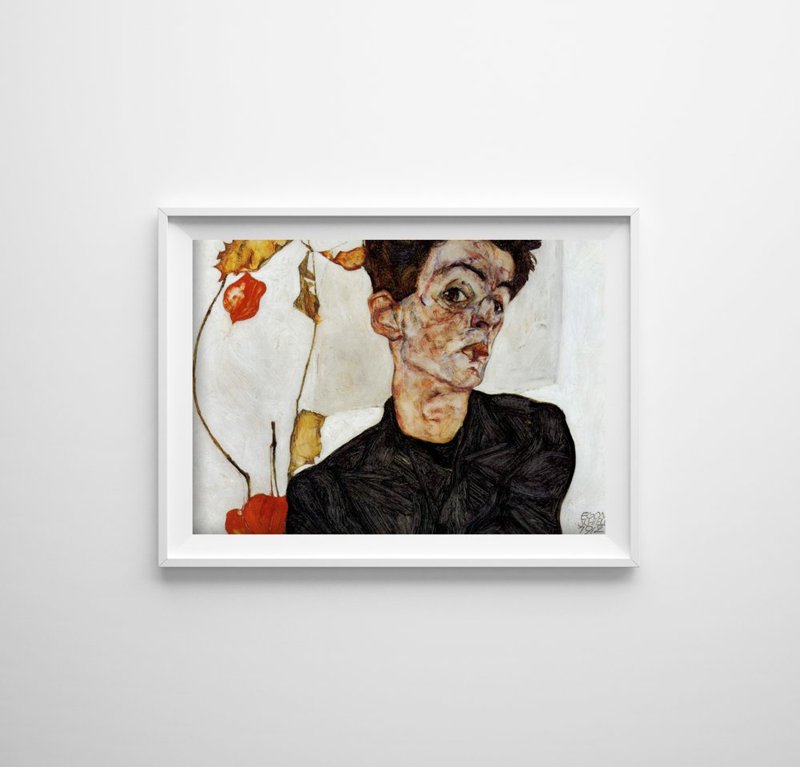 Poster an der Wand Selbstporträt von Egon Schiele