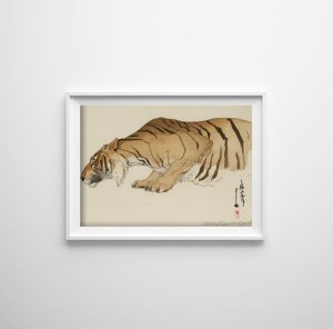 Plakat-Weinlese Skizze eines Tigers durch Hiroshi Yoshida