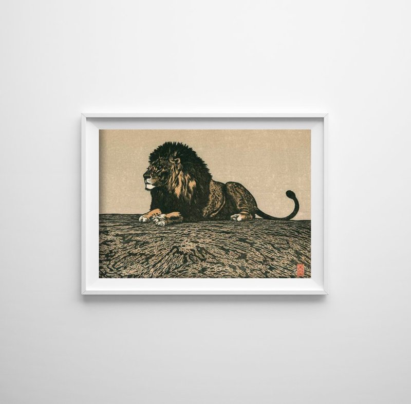 Vintage Poster Lion von Toshi Yoshida
