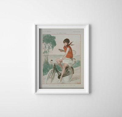 Retro-Poster Illustration Magazin La Vie Parisienne En Roue Libre Circa