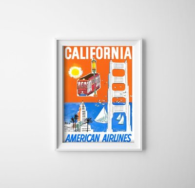 Weinleseplakat für das Wohnzimmer California American Airlines