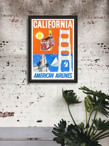 Weinleseplakat für das Wohnzimmer California American Airlines
