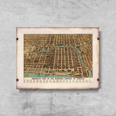 Weinleseplakat für das Wohnzimmer Karte Birdseye Chicago