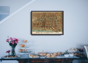 Weinleseplakat für das Wohnzimmer Karte Birdseye Chicago