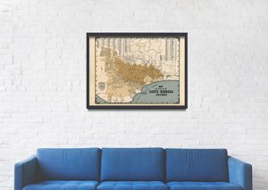 Poster Retro-Wohnzimmer Alte Karte von Santa Barbara, Kalifornien