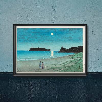 Poster Retro-Wohnzimmer Frühlingsmond am Strand Ninomiya von Kawase Hasui