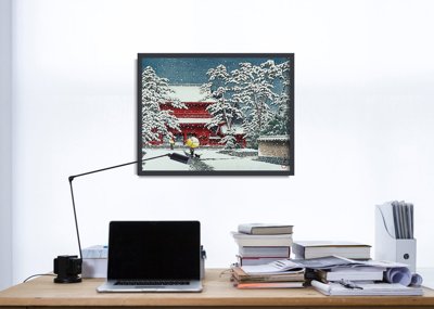 Weinleseplakat Zojoji Tempel im Schnee