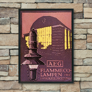 Retro-Poster AEG Flammeco Lampen für Fabrikbeleuchtung Broschüre Cover