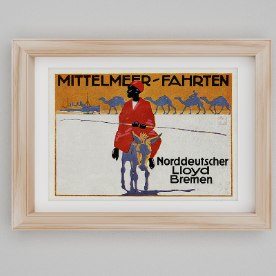 Retro-Poster Mittelmeer Fahrten, Norddeutscher Lloyd Bremen, Mittelmeer-Reisen, Werbung für Norddeutschen Lloyd Bremen