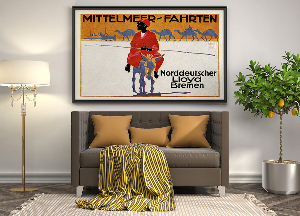 Retro-Poster Mittelmeer Fahrten, Norddeutscher Lloyd Bremen, Mittelmeer-Reisen, Werbung für Norddeutschen Lloyd Bremen