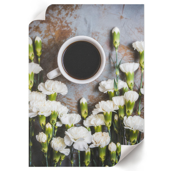 Poster auf Leinwand mit Kaffee- und Blumenmotiv