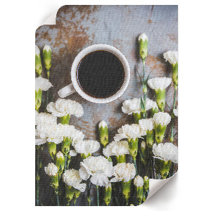 Poster auf Leinwand mit Kaffee- und Blumenmotiv