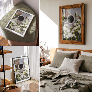 Poster auf Leinwand mit Kaffee- und Blumenmotiv