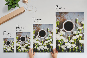 Poster auf Leinwand mit Kaffee- und Blumenmotiv