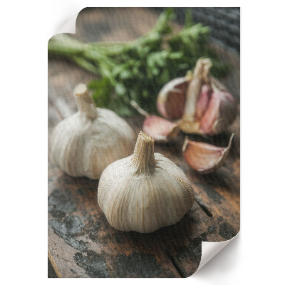 Poster kunstdruck Knoblauch auf einem Brett