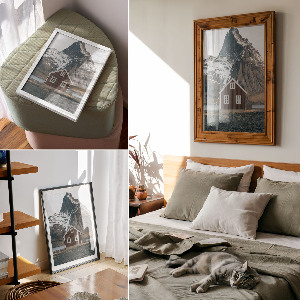 Wandposter mit Motiv einer Berghütte