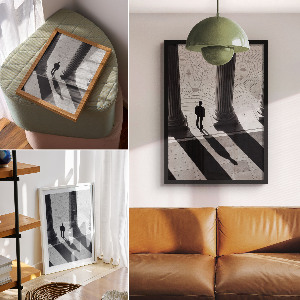 Kunstdruck auf Leinwand mit Säulen und einer männlichen Figur