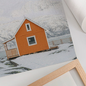 Poster mit dem Motiv einer Berghütte auf Leinwand