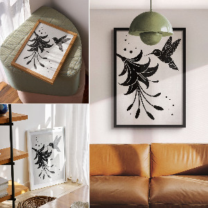 Poster auf Leinwand mit Kolibri und Blume