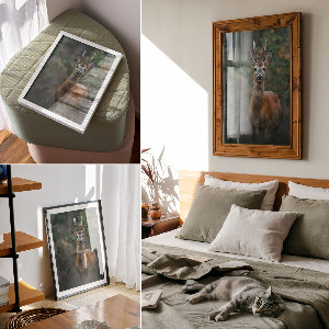 Kunstdruck auf Leinwand mit Motiv „Hirsche im Wald”