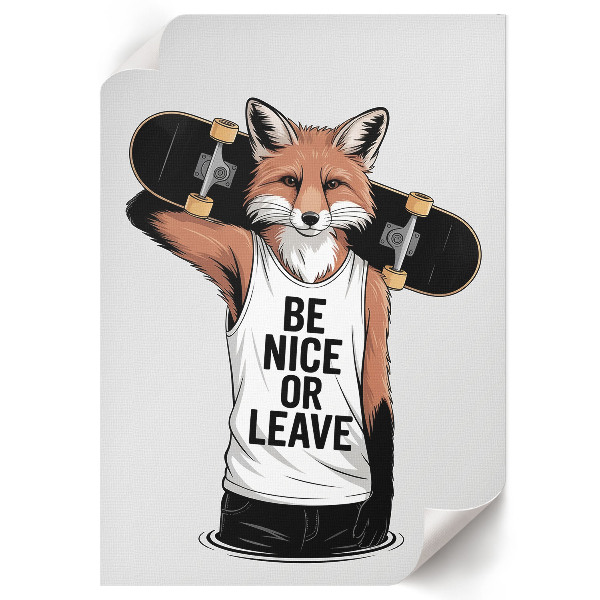 Wandposter mit Fuchs auf einem Skateboard
