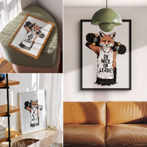 Wandposter mit Fuchs auf einem Skateboard