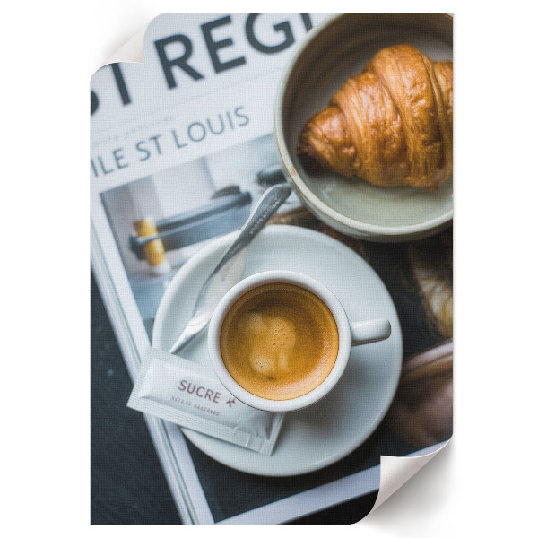 Kunstdruck auf Leinwand mit Motiv Kaffee und Croissant