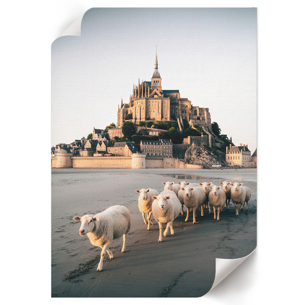 Poster-Kunstdruck mit Motiv Schafe und Burg
