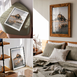 Poster-Kunstdruck mit Motiv Schafe und Burg