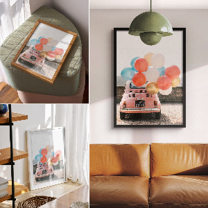 Retro-Poster mit Auto und Ballons
