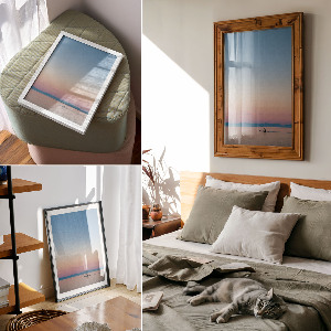 Poster auf Leinwand mit Kajak und Sonnenuntergang