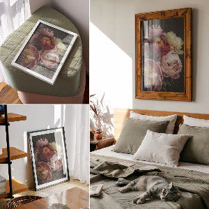 Wandposter mit Pfingstrosenmotiv