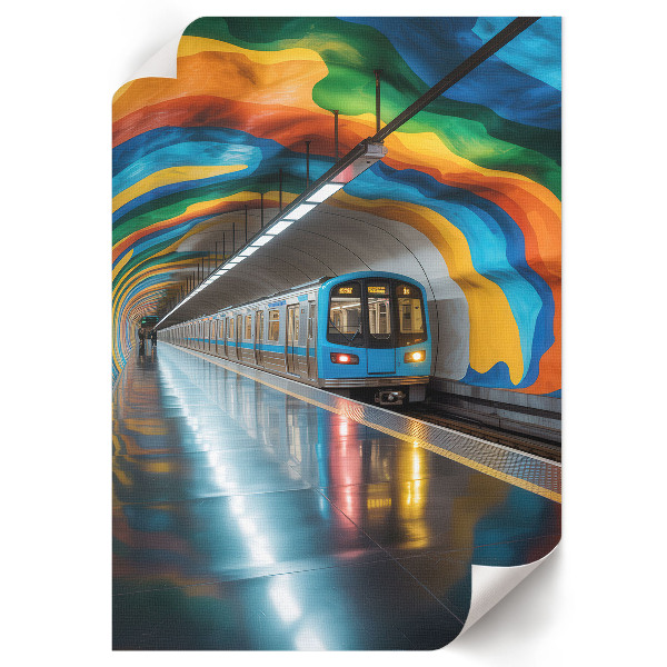 Poster auf Leinwand mit U-Bahn-Motiv und Regenbogen