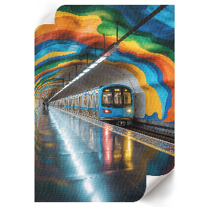 Poster auf Leinwand mit U-Bahn-Motiv und Regenbogen