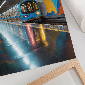 Poster auf Leinwand mit U-Bahn-Motiv und Regenbogen