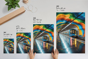 Poster auf Leinwand mit U-Bahn-Motiv und Regenbogen