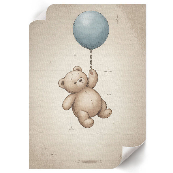 Poster auf Leinwand mit Motiv eines Teddybären, der einen Luftballon hält
