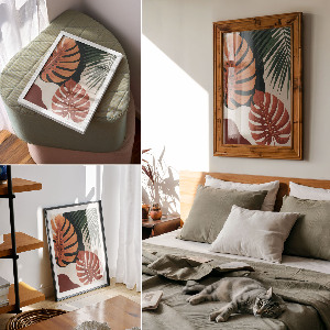 Poster-Kunstdruck mit tropischen Blättern