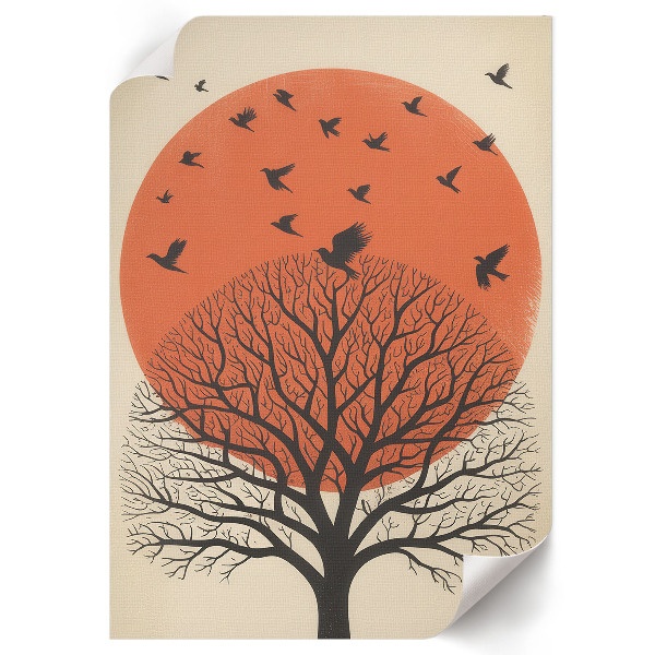 Poster auf Leinwand mit Motiv Baum und Vögel