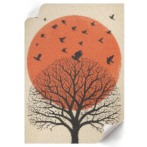 Poster auf Leinwand mit Motiv Baum und Vögel