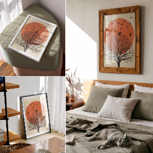 Poster auf Leinwand mit Motiv Baum und Vögel